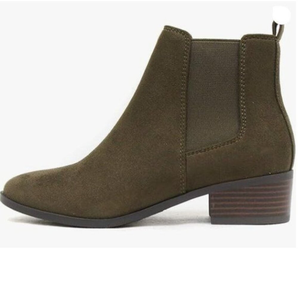 FOWT WOMEN STACK LOW BLOCK HEEL CHELSEA FASHION ANKLE BOOTIE GREEN
